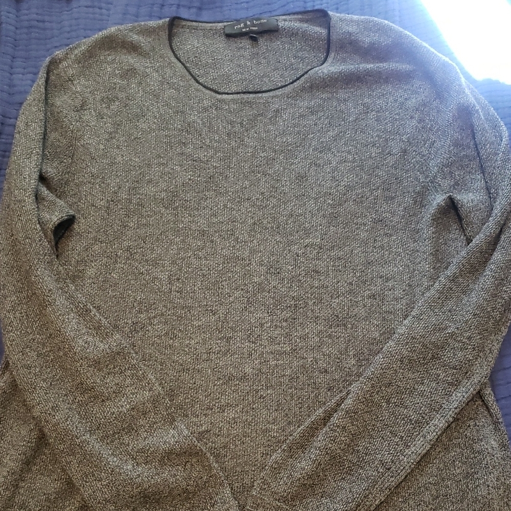 rag & bone Men's Black and Gray Merino Wool Crewneck Sweater